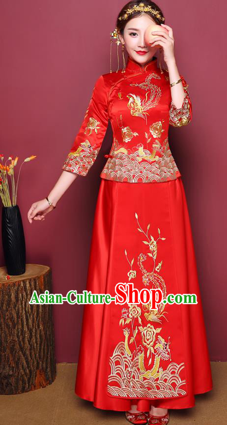 Chinese Ancient Wedding Costume Traditional Bottom Drawer, China Ancient Bride Toast Clothing Embroidered Peony Xiuhe Suits for Women
