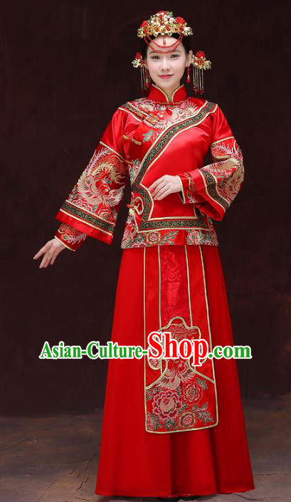 Chinese Traditional Xiuhe Suits Bride Red Toast Clothing Ancient Embroidery Peony Bottom Drawer Wedding Costumes for Women