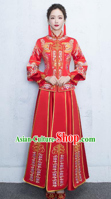 Chinese Traditional Embroidered Xiuhe Suits Bride Red Toast Clothing Ancient Embroidery Peony Bottom Drawer Wedding Costumes for Women