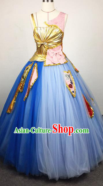 Top Grade Stage Performance Costumes Modern Fancywork Blue Bubble Full Dress for Women