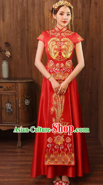 Chinese Traditional Wedding Costume, China Ancient Bride Embroidered Xiuhe Suit Clothing for Women