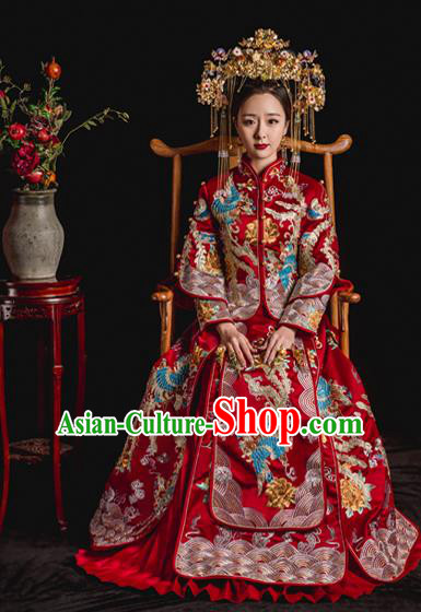 Chinese Ancient Wedding Costume Bride Toast Clothing, China Traditional Delicate Embroidered Xiuhe Suits for Women