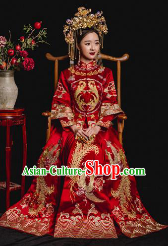 Chinese Ancient Wedding Costume Bride Embroidery Toast Clothing, China Traditional Delicate Embroidered Xiuhe Suits for Women