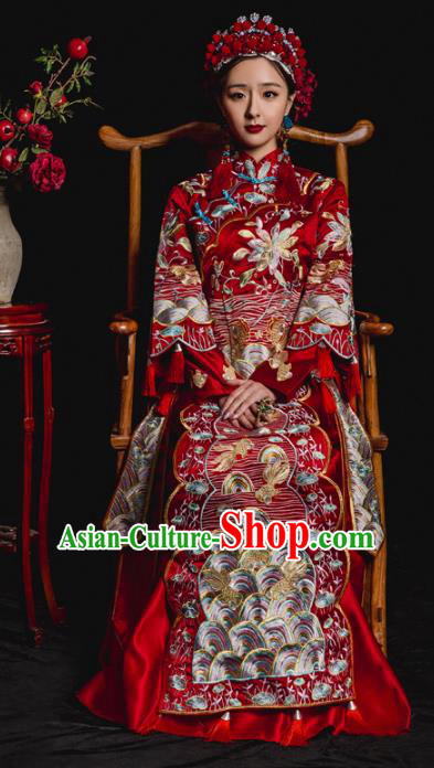 Chinese Traditional Embroidered Xiuhe Suits Ancient Bride Wedding Costumes for Women