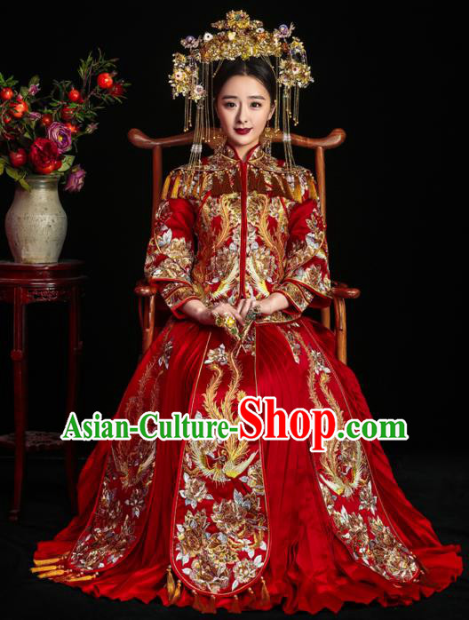 Chinese Traditional Embroidered Xiuhe Suits Ancient Bride Embroidery Bottom Drawer Wedding Costumes for Women