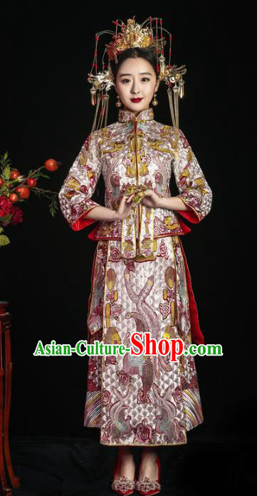 Chinese Traditional Xiuhe Suits Ancient Bride Embroidered Bottom Drawer Wedding Costumes for Women