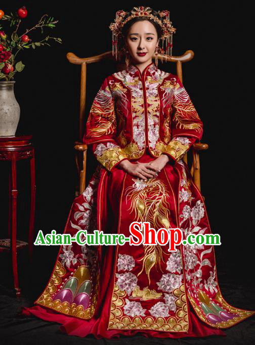 Chinese Traditional Toast Xiuhe Suits Ancient Bride Embroidered Phoenix Bottom Drawer Wedding Costumes for Women