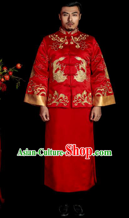Chinese Traditional Wedding Costume China Ancient Bridegroom Tang Suit Red Gown for Men