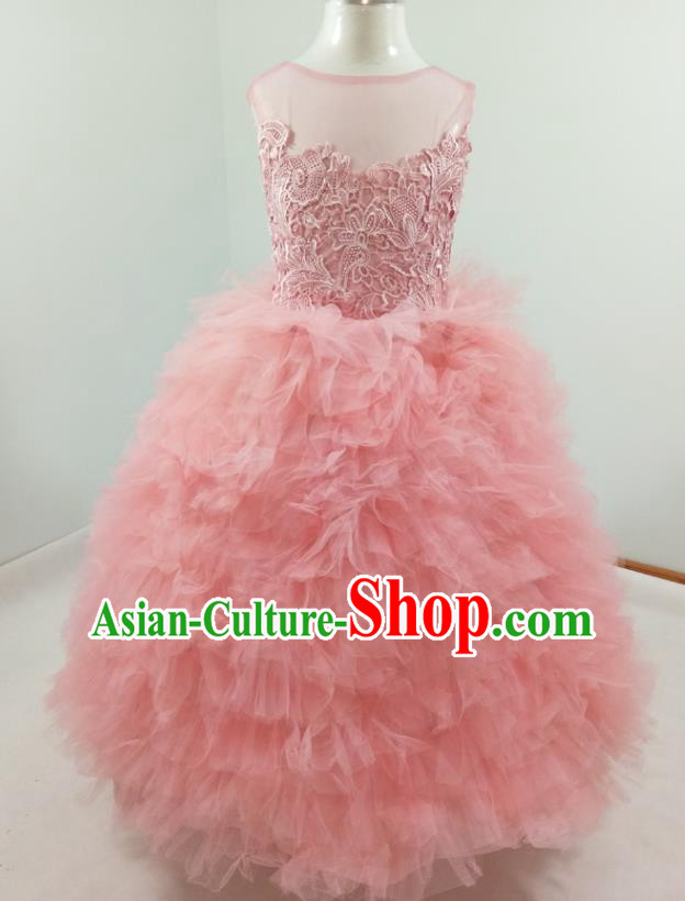 Top Grade Stage Performance Costumes Pink Bubble Evening Dresses Modern Fancywork Full Dress for Women
