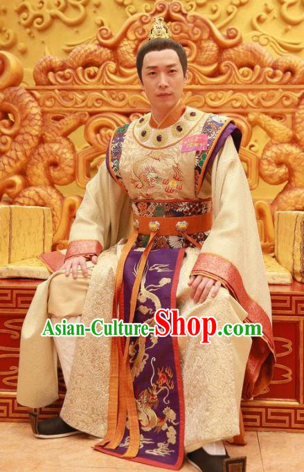 Chinese Ancient Tang Dynasty Imperial Emperor Lung-Chi Lee Dragon Robe Embroidered Costumes for Men