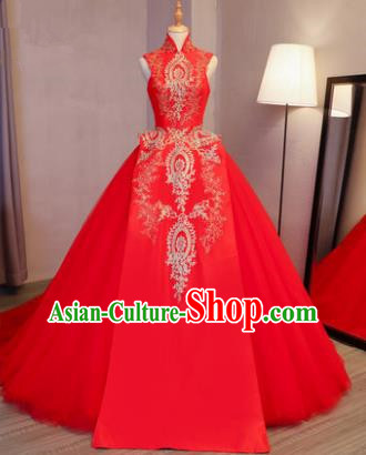 Top Grade Advanced Customization Embroidered Red Dress Wedding Dress Compere Bridal Full Dress for Women