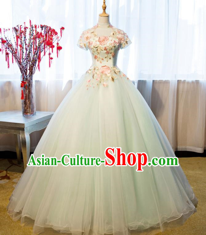 Top Grade Advanced Customization Embroidered Green Dress Wedding Dress Compere Bridal Full Dress for Women
