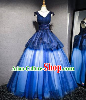 Top Grade Advanced Customization Blue Veil Dress Wedding Dress Compere Bridal Full Dress for Women
