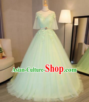 Top Grade Advanced Customization Evening Dress Green Veil Trailing Wedding Dress Compere Bridal Full Dress for Women