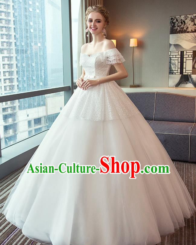 Top Grade Wedding Costume White Veil Evening Dress Advanced Customization Bubble Dress Compere Bridal Full Dress for Women