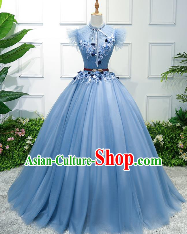 Top Grade Wedding Costume Evening Dress Advanced Customization Blue Bubble Dress Compere Bridal Full Dress for Women
