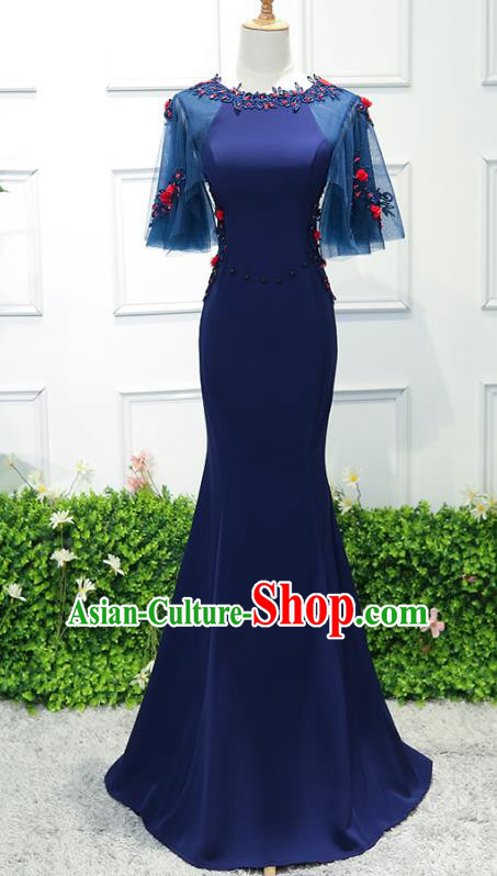 Top Grade Wedding Costume Evening Dress Advanced Customization Blue Mermaid Dress Compere Bridal Full Dress for Women