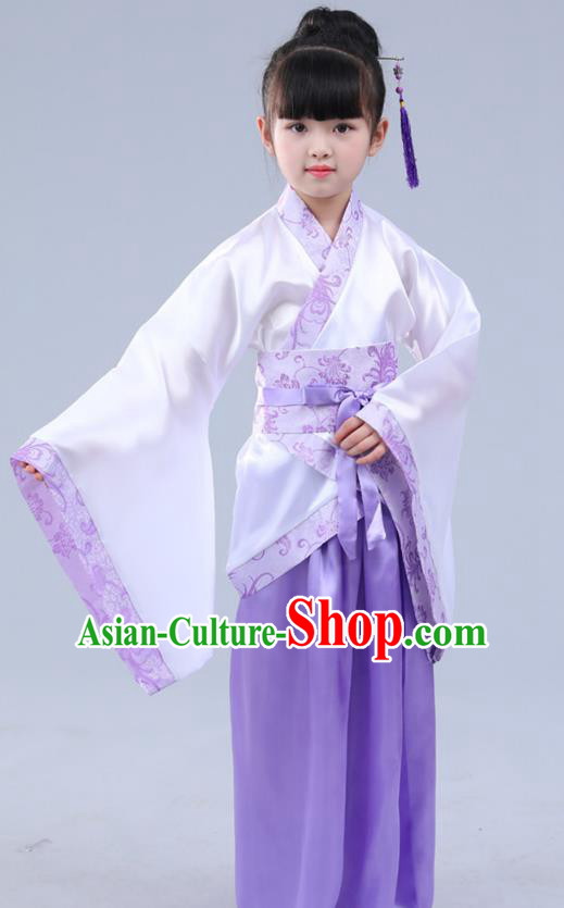 Chinese Ancient Costume Children Purple Hanfu Classical Dance Dress Stage Performance Clothing for Kids
