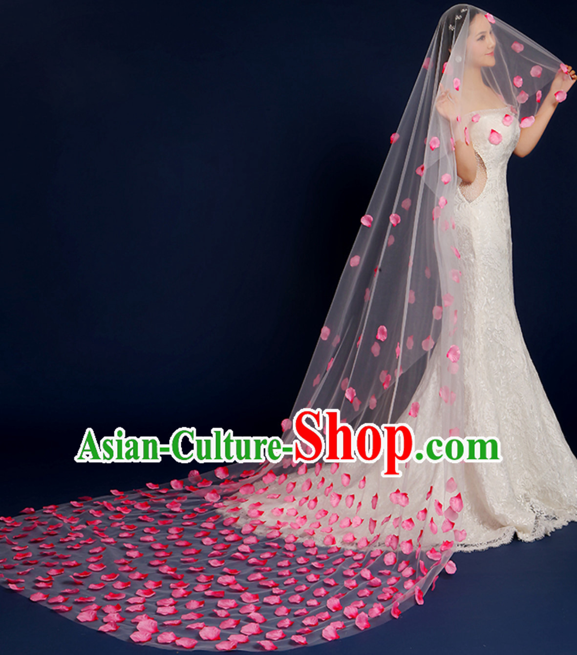 1.75 Meters Long Handmade Romantic Flower Petal Wedding Veil