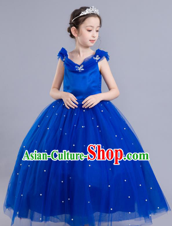 Top Grade Chorus Costumes Children Modern Dance Clothing Princess Blue Veil  Bubble Dress for Kids