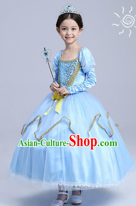 Top Grade Halloween Costumes Stage Performance Princess Blue Bubble Full Dress Children Modern Dance Clothing for Kids