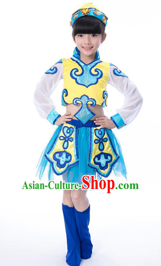 Chinese Traditional Mongol Nationality Costumes Children Mongolian Minority Dance Classical Dance Clothing for Kids