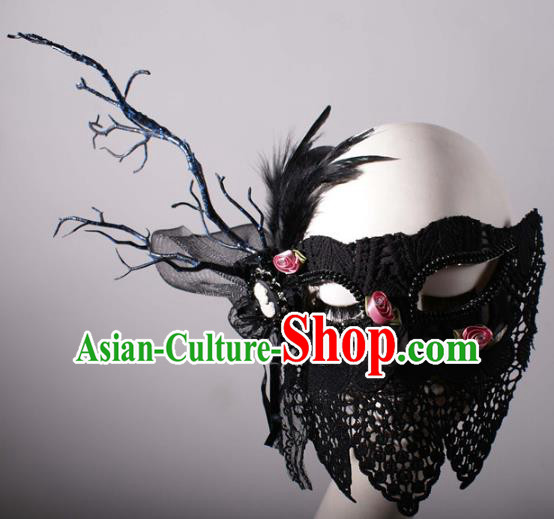 Halloween Fancy Ball Props Exaggerated Face Mask Stage Performance Accessories Christmas Mysterious Feather Masks