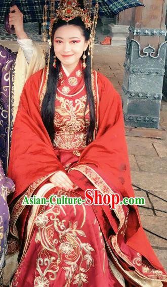 Teleplay Tribes and Empires Storm of Prophecy Chinese Ancient Crown Princess Embroidered Wedding Costumes and Headpiece Complete Set