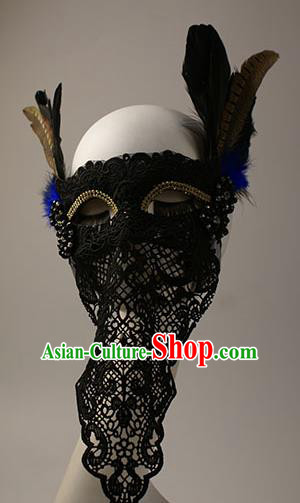 Halloween Exaggerated Black Lace Face Mask Fancy Ball Props Stage Performance Accessories Christmas Mysterious Masks