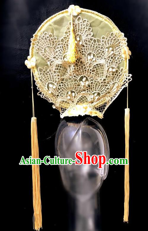 Top Grade Catwalks Golden Lace Hair Accessories Exaggerated Chinese Traditional Headdress Modern Fancywork Headwear