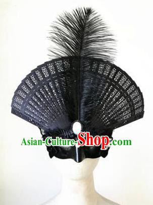 Top Grade Chinese Traditional Catwalks Black Hair Accessories Exaggerated Halloween Modern Fancywork Wedding Headwear