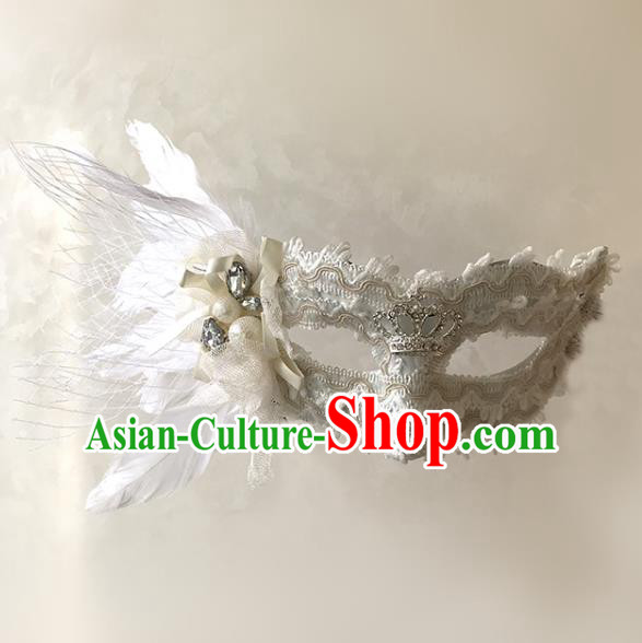 Halloween Venice Exaggerated White Feather Face Mask Fancy Ball Props Catwalks Accessories Christmas Masks