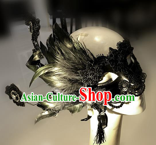 Halloween Catwalks Venice Face Mask Fancy Ball Props Accessories Christmas Exaggerated Black Feather Masks