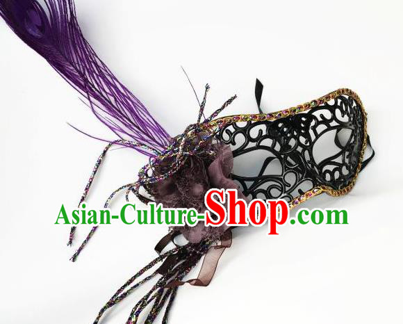 Halloween Catwalks Venice Face Mask Fancy Ball Props Accessories Christmas Exaggerated Purple Feather Masks