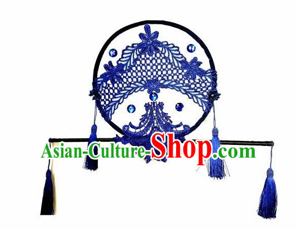 Top Grade Catwalks Hair Accessories Exaggerated Chinese Blue Crystal Lace Hair Clasp Modern Fancywork Headwear