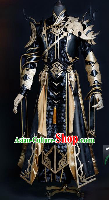 China Ancient Cosplay Chivalrous Expert Swordsman Costumes Black Armour Chinese Traditional Knight-errant Clothing for Men