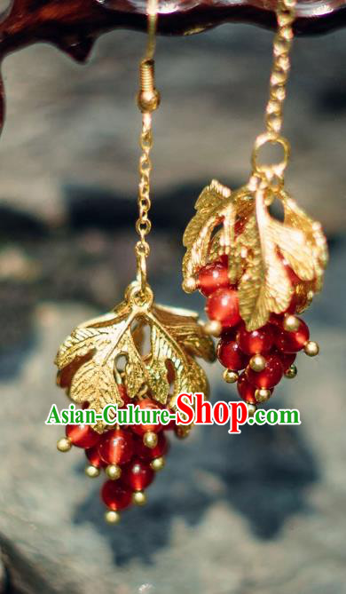 China Ancient Palace Accessories Agate Earrings Chinese Traditional Jewelry Hanfu Eardrop for Women