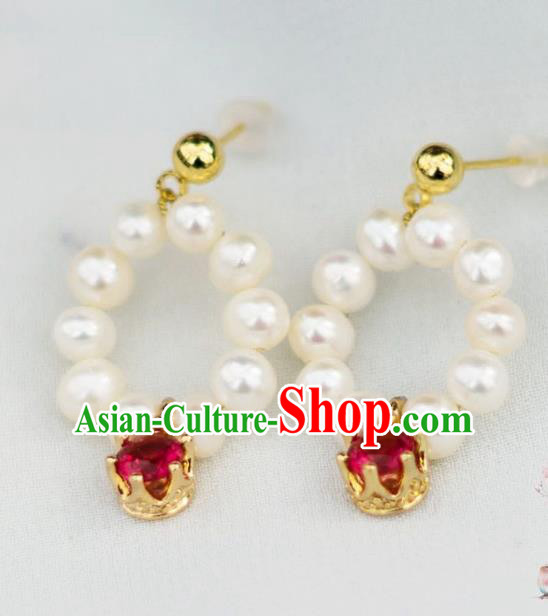 China Ancient Palace Accessories Classical Pearls Earrings Chinese Traditional Hanfu Eardrop for Women
