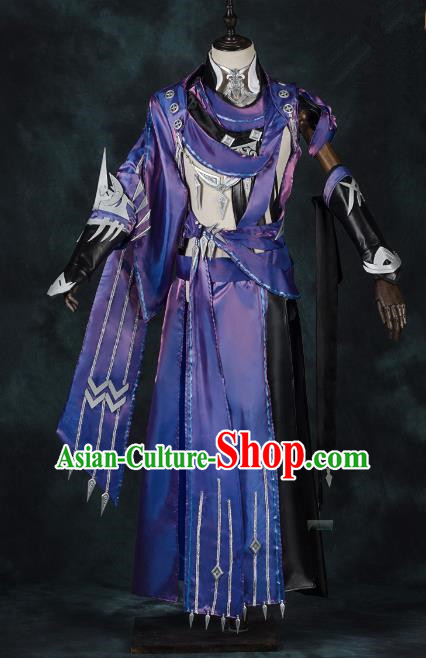 China Traditional Cosplay Swordsman Purple Costumes Chinese Ancient Kawaler Knight-errant Clothing for Men