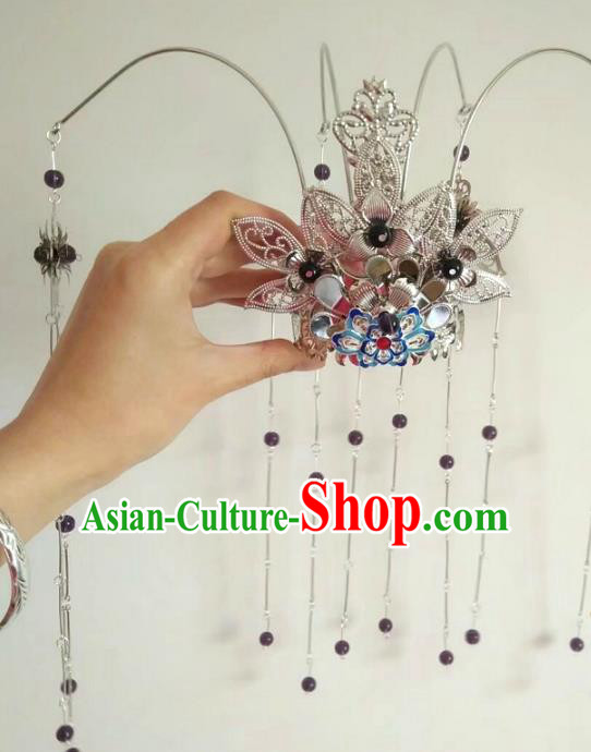 China Ancient Hair Accessories Hanfu Purple Beads Tassel Phoenix Coronet Chinese Traditional Hairpins for Women
