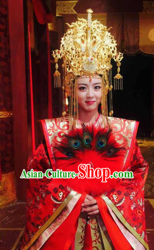 Chinese Ancient Queen Wedding Hanfu Dress Northern Zhou Dynasty Empress Embroidered Historical Costume and Headpiece Complete Set