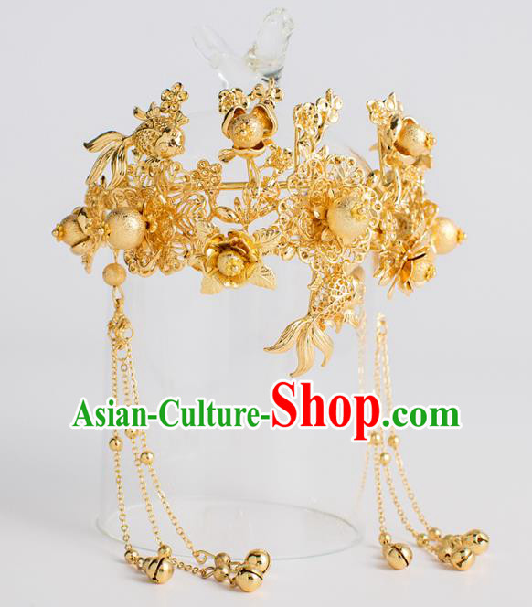 Chinese Ancient Bride Accessories Golden Bracelet Xiuhe Suit Tassel Bangle for Women