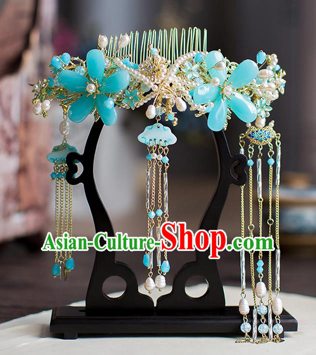 Chinese Traditional Palace Hair Accessories Xiuhe Suit Tassel Hair Comb Ancient Hairpins for Women