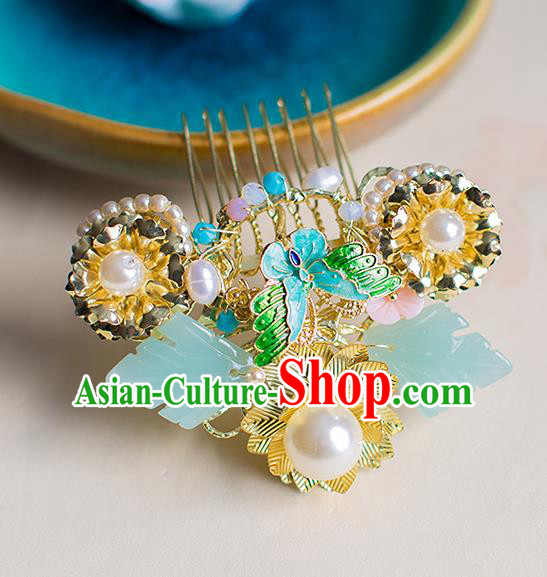 Chinese Traditional Palace Hair Accessories Xiuhe Suit Jade Hair Comb Ancient Hairpins for Women