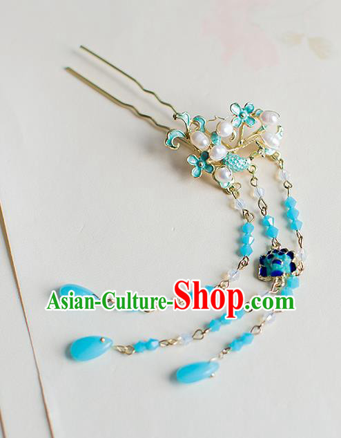 Chinese Traditional Palace Hair Accessories Xiuhe Suit Blueing Pearls Hair Clips Ancient Hairpins for Women
