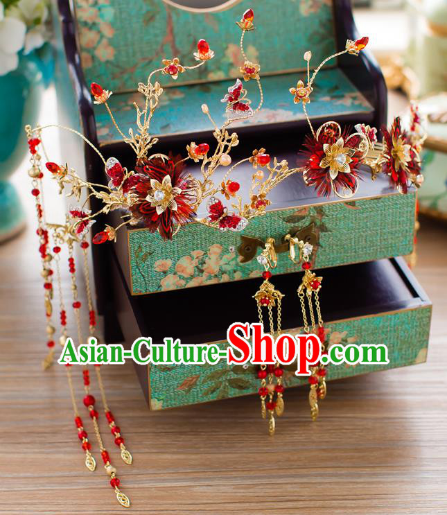 Chinese Traditional Wedding Hair Accessories Hair Clasp Ancient Xiuhe Suit Bride Hairpins Complete Set for Women