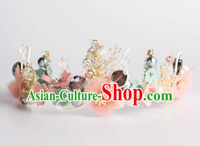 Baroque Bride Hair Accessories Pink Flowers Royal Crown Classical Wedding Princess Imperial Crown for Women