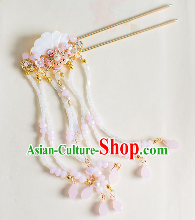 Chinese Traditional Palace Hair Accessories Shell Tassel Step Shake Ancient Xiuhe Suit Hairpins for Women