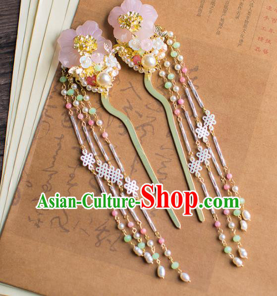 Chinese Traditional Palace Hair Accessories Pearls Hair Clips Ancient Xiuhe Suit Tassel Hairpins for Women