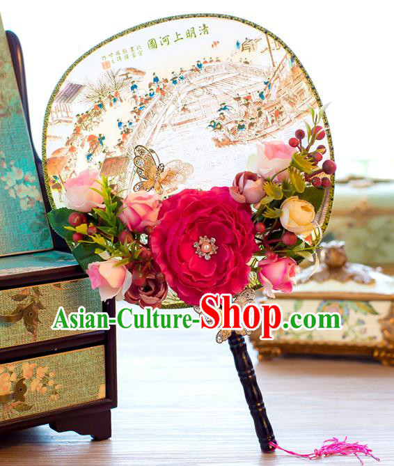 Chinese Classical Bride Accessories Wedding Fans Palace Peony Round Fans for Women